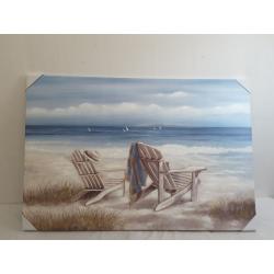 TAR TAR STUDIO Abstract Seascape Framed Wall Art: Beach Chair on Sand Hand Paint