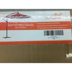 Solar Led Patio Offset Umbrella 10'x10' Red