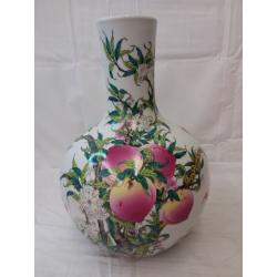 Chinese Style Peach Ceramic Art Vase With Nine Peaches