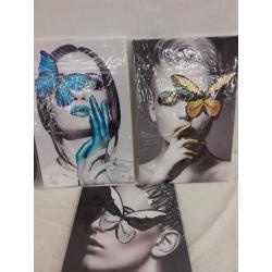 Butterfly Decor Female Canvas Prints 16 x 24 3 Pieces