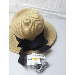 Morstyle Women Wide Brim Natural Black Ribbon Hat