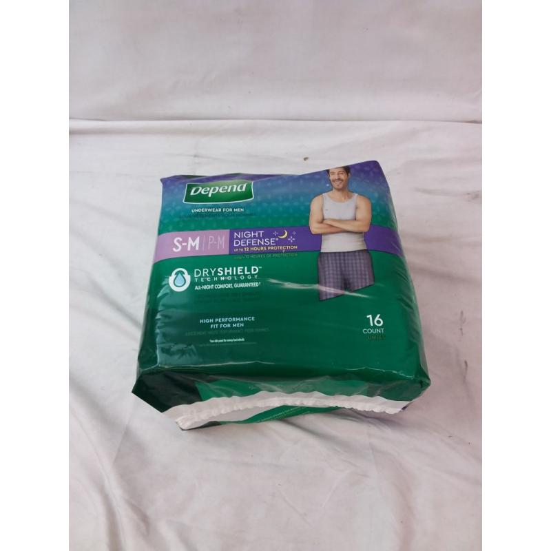 Depend Night Defense Incontinence Underwear for Men S/M (16 Count x 2)