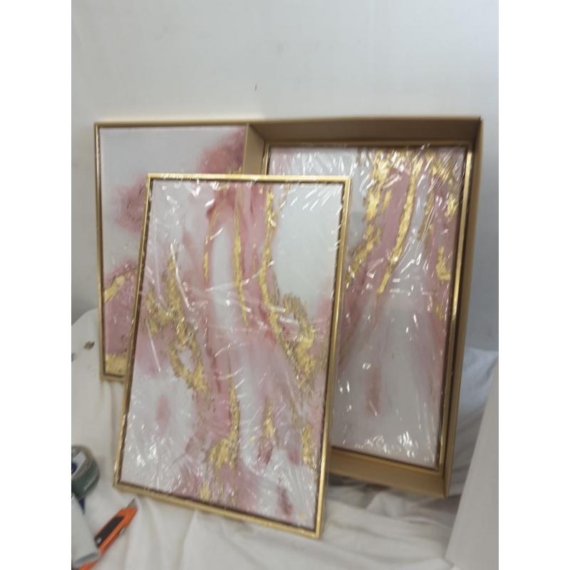 3 piece framed canvas wall art pink gold