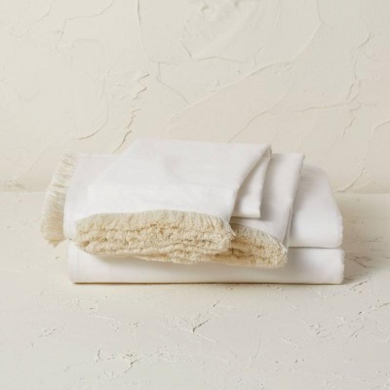 Twin/Twin XL Fringe Cotton Percale Sheet Set Cream