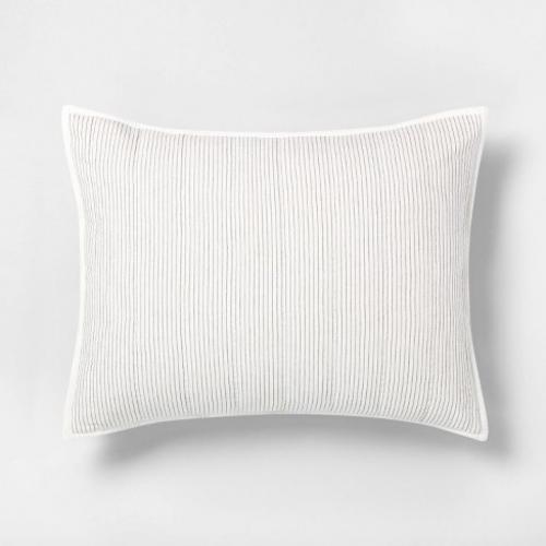 Standard Microstripe Pillow Sham Sour Cream / Railroad Gray - Hearth & Hand with Magnolia