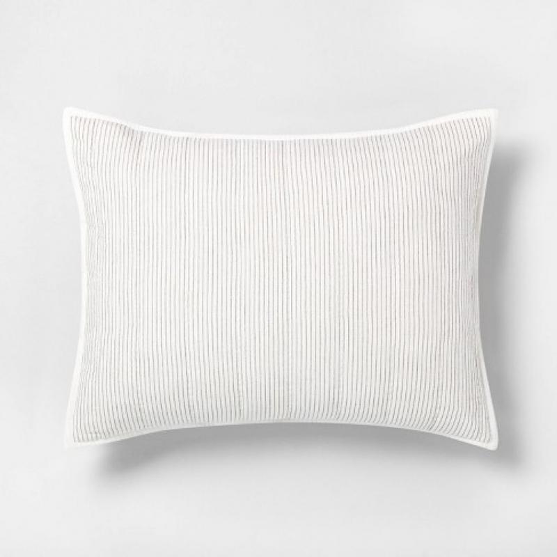 Standard Microstripe Pillow Sham Sour Cream / Railroad Gray - Hearth & Hand with Magnolia