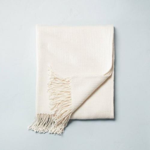 Solid Texture with Fringe Bed Throw Blanket Sour Cream - Hearth & Hand with Magnolia