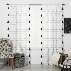 63x54 Light Filtering Window Curtain Panel with Tassel Black/White- Opalhouse