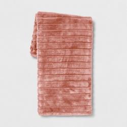 Textured Faux Fur Reversible Throw Blanket Pink -