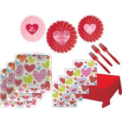 Valentines Day Colorful Hearts Party Supply Bundle for 16 Guests - Includes Plates, Napkins, Tablecover, Forks and Tissue Fan Decorations Brand: Custom Bundle