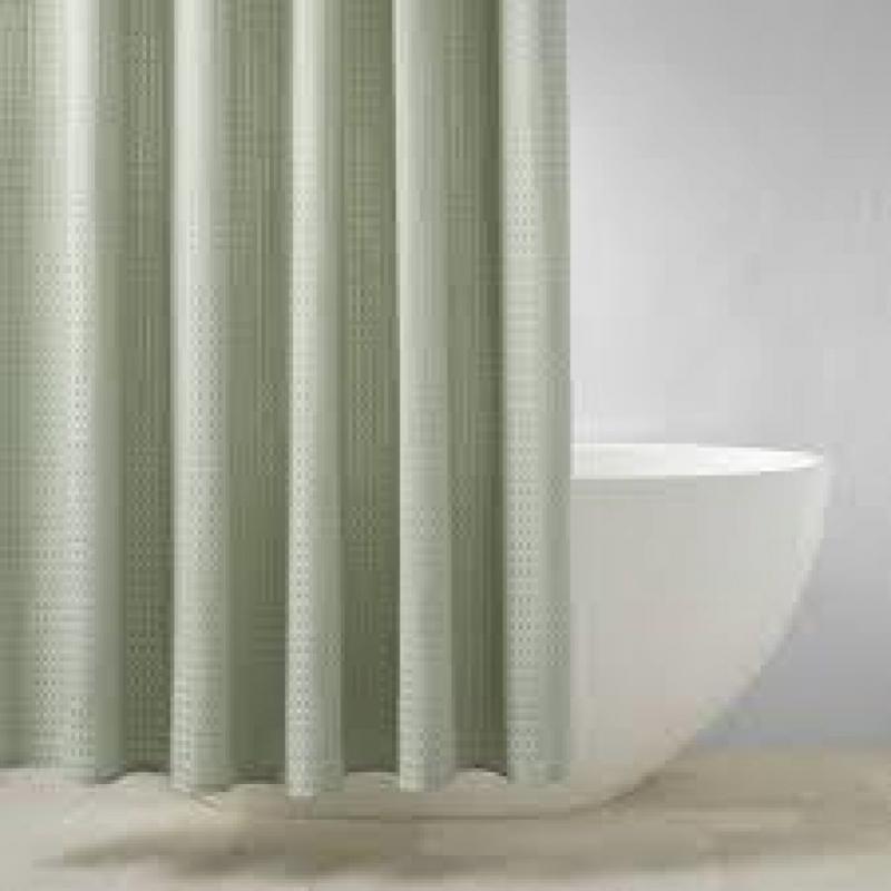 Waffle Shower Curtain Green-CASALUNA