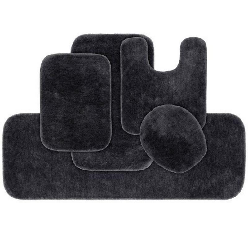 5pc Traditional Nylon Bath Rug Set Dark Gray