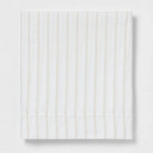 Twin 300 Thread Count Ultra Soft Striped Flat Sheet Khaki Stripe