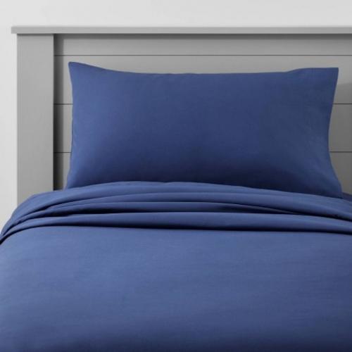 Twin Solid Cotton Sheet Set Navy