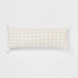 Oblong Oversized Texture Pick Stitch Plaid Decorative Throw Pillow Cream