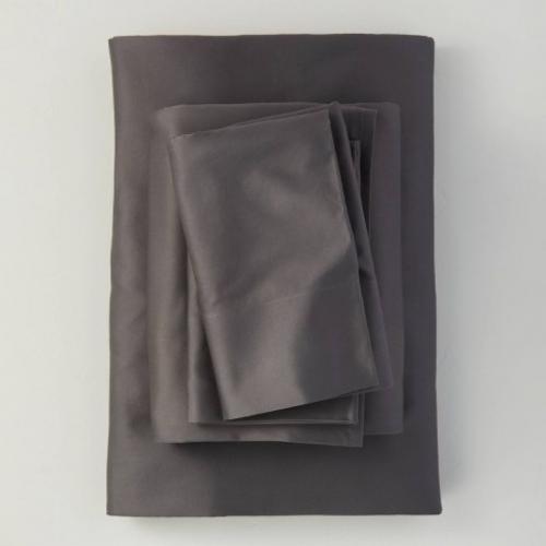 Full 500 Thread Count Washed Supima Sateen Solid Sheet Set Dark Gray - Casaluna