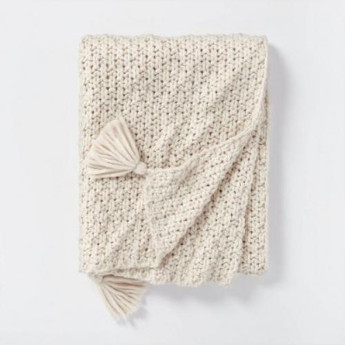 Chunky Knit Throw Blanket Cream - Threshold designed with Studio McGee