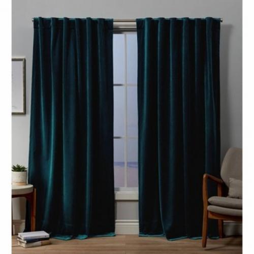 96x54 Velvet Back Tab Light Filtering Window Curtain Panels Teal - Exclusive H