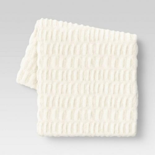 50x60 Ruched Faux Rabbit Fur Throw Blanket Cream
