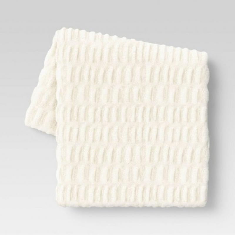 50x60 Ruched Faux Rabbit Fur Throw Blanket Cream