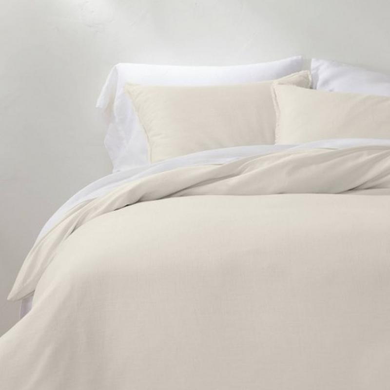 Full/Queen Heavyweight Linen Blend Duvet Cover & Sham Set White - Casaluna