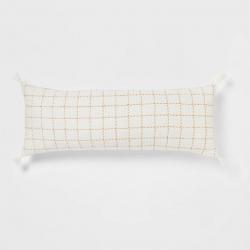 Oblong Oversized Texture Pick Stitch Plaid Decorative Throw Pillow Cream - Threshold