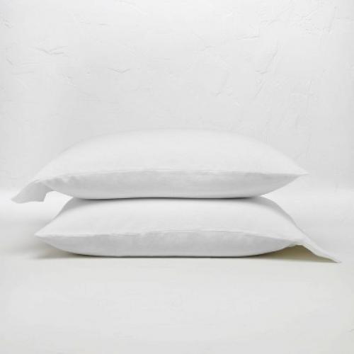 King 100% Washed Linen Solid Pillowcase Set White - Casaluna