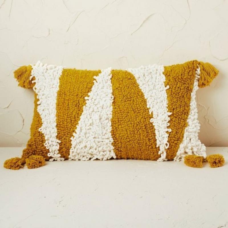 Oversized Tufted Shag Geometric Patterned Lumbar Throw Pillow Gold - Opalhouse