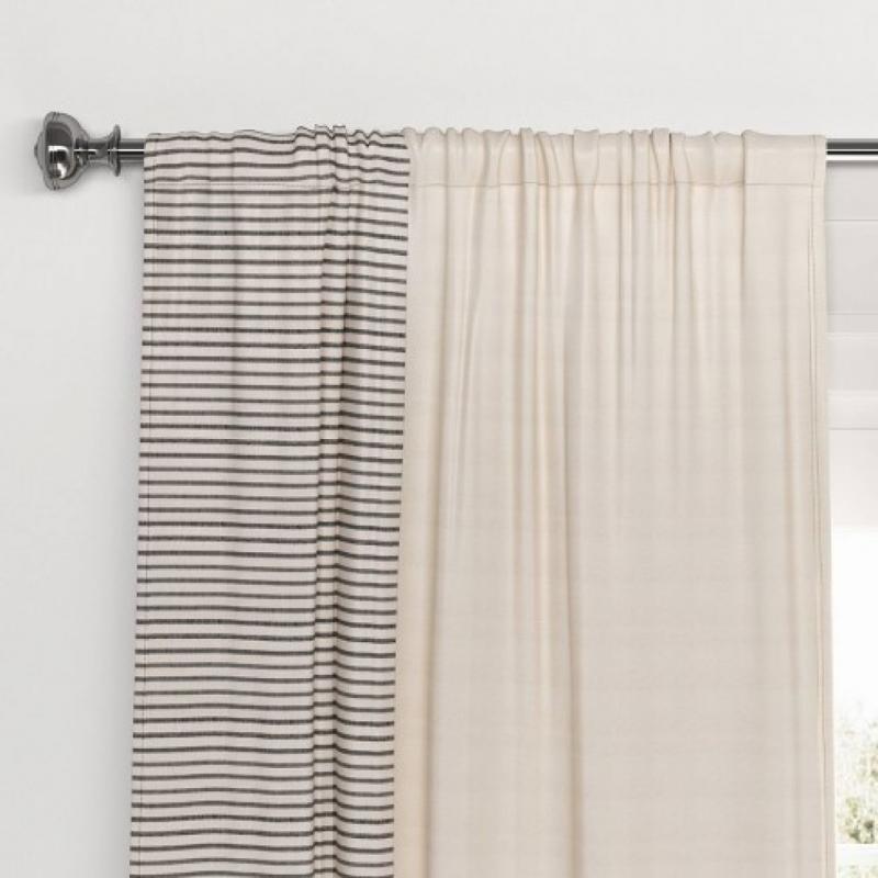 84x50 Woven Striped Border Blackout Curtain Panel Black - Threshold