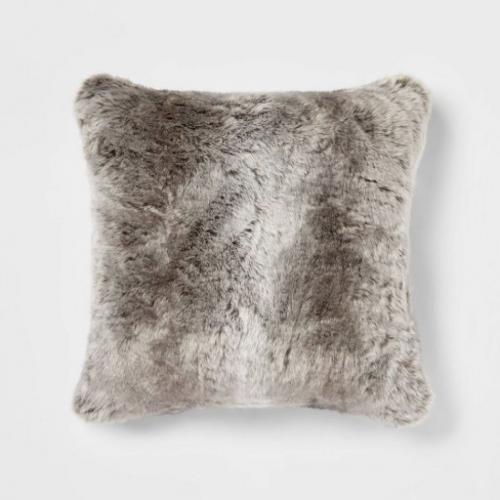 Euro Faux Fur Ombre Decorative Throw Pillow Gray - Threshold