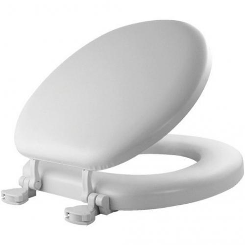 Cameron Never Loosens Round Enameled Wood Toilet Seat with Easy Clean Hinge White - Mayfair by Bemis