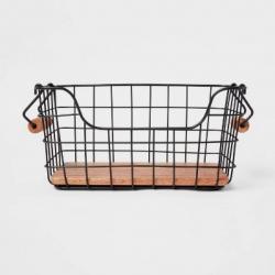 Iron and Mangowood Wire Fruit Basket with Handles Black - Threshold