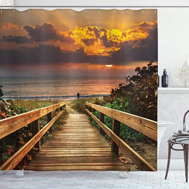 Landscape Shower Curtain, Wooden Pier