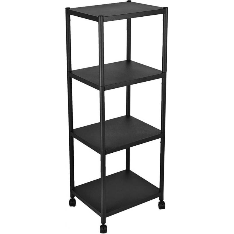 4-Tier Stainless Steel Shelving Unit with Wheels 50x35x4, Adjustable Utility Shelf Cart for Kitchen Office Home, Multi-Purpose Organizer Rack (Black)
