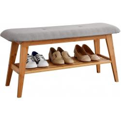 Shoe Entryway Bench, Bamboo Shoe Rack Bench, Organizer with 2 tire Storage Simple Style Good Load Bearing, Ideal for Entryway Hallway Living Room,(Nature,23.6'')