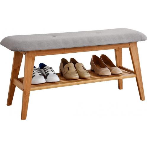 Shoe Entryway Bench, Bamboo Shoe Rack Bench, Organizer with 2 tire Storage Simple Style Good Load Bearing, Ideal for Entryway Hallway Living Room,(Nature,23.6'')