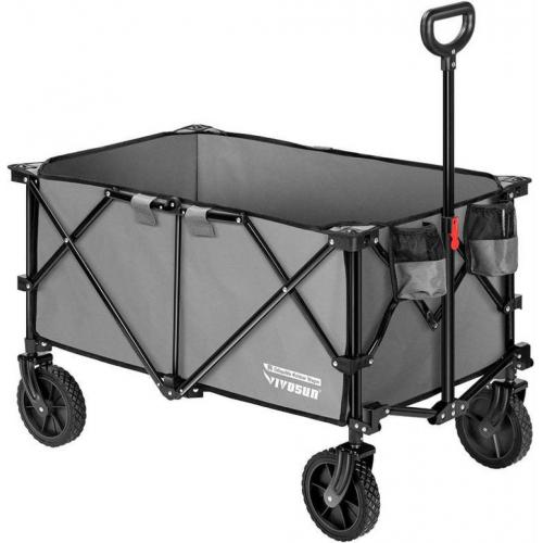 Heavy Duty Folding Collapsible Wagon Utility Outdoor Camping Cart with Universal Wheels & Adjustable Handle, Gray