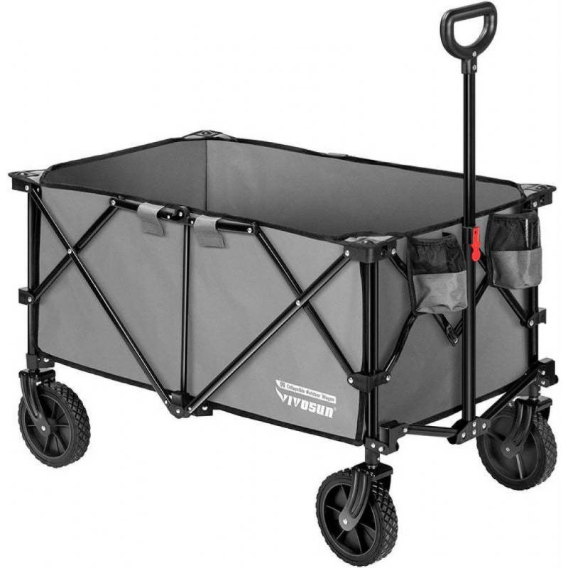 Heavy Duty Folding Collapsible Wagon Utility Outdoor Camping Cart with Universal Wheels & Adjustable Handle, Gray