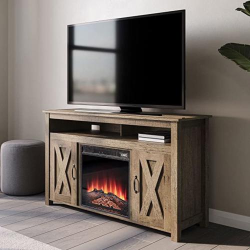 Whalen Allston Barn Door Corner TV Stand for 55 TVs, Brown Finish