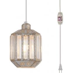 Hanging Lamps Crystal White Swag Lamp Rustic Pendant Light Plug in