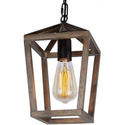 Rustic Chandelier 1-Light, Wood Cage Pendant Light Farmhouse