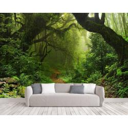 Fightal - Foggy Green Forest Wallpaper Living Room Extra Large Nature Landscape