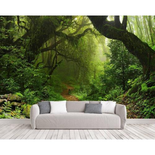 Fightal - Foggy Green Forest Wallpaper Living Room Extra Large Nature Landscape