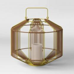 Tumbler Basket Weave Outdoor Lantern with LED Candle Gold - Project 62™