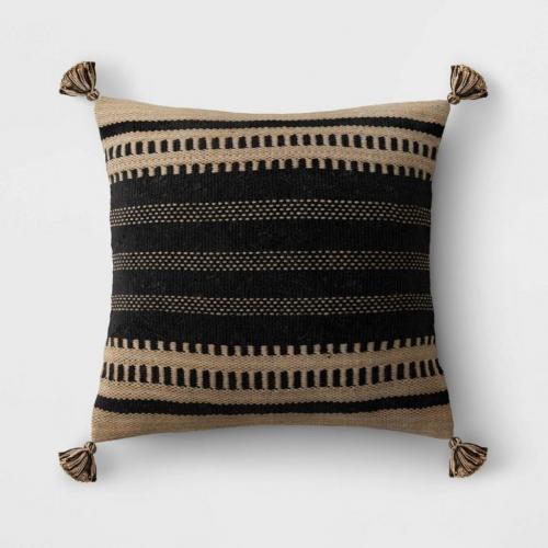 18 Woven Outdoor Throw Pillow Black/Neutral Stripe