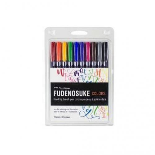 Tombow 10ct Fudenosuke Hard Tip Brush Pens Classic Colors