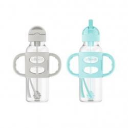 Dr. Brown's Milestones Sippy Straw Bottle with Silicone Handles - Green/Gray 2pk