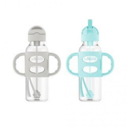 Dr. Brown's Milestones Sippy Straw Bottle with Silicone Handles - Green/Gray 2pk