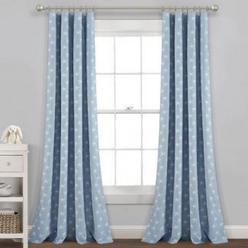 84x52 Seaside Starfish Blackout Window Curtain Panel Blue - Lush Decor