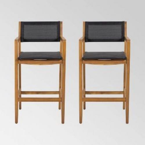 Fairfax 2pk Acacia Wood Bar Stools - Teak/black - Christopher Knight Home